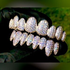 14K gold plated iced out grillz